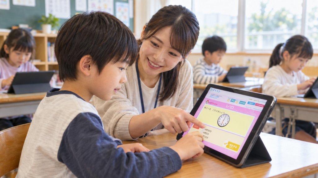 デキタスを使って先生が生徒を指導するイメージ