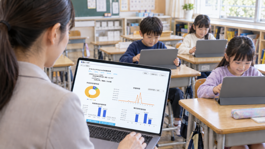 オンライン学習教材デキタスを活用する先生・児童・生徒の学習イメージ